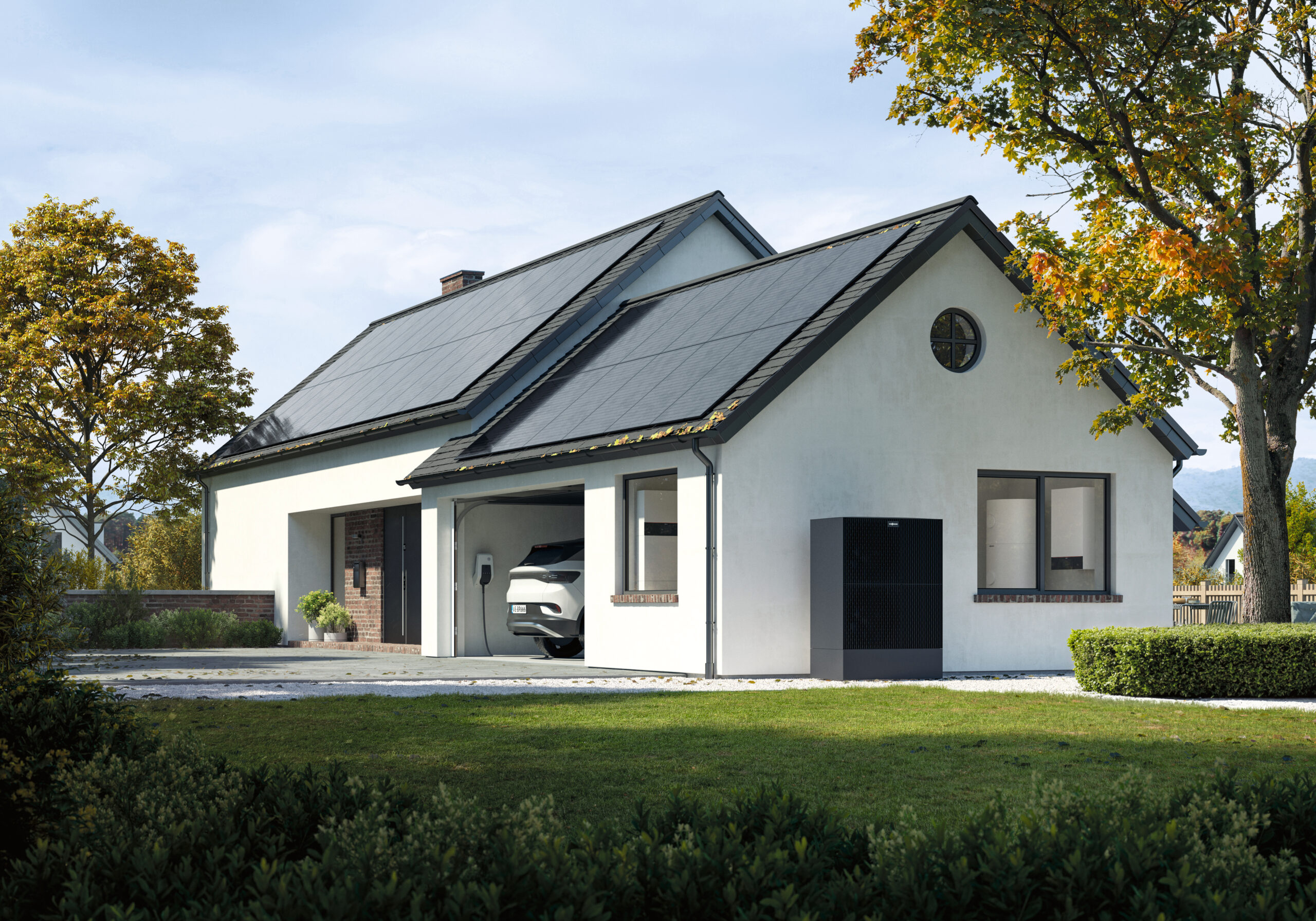 Fully integrated Viessmann all-black solar PV panels.